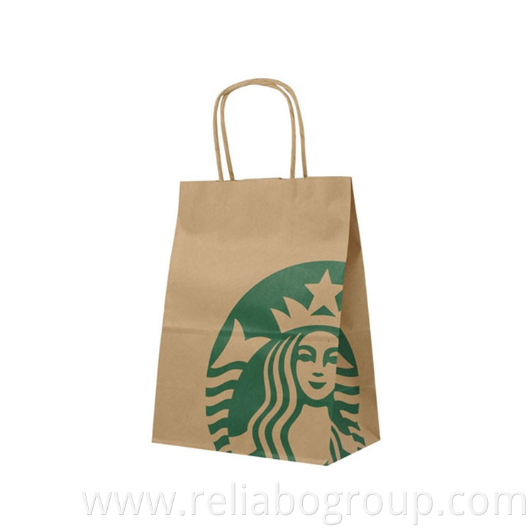 Customized take away food tote bag fashion shopping bag brown kraft paper bags with handles